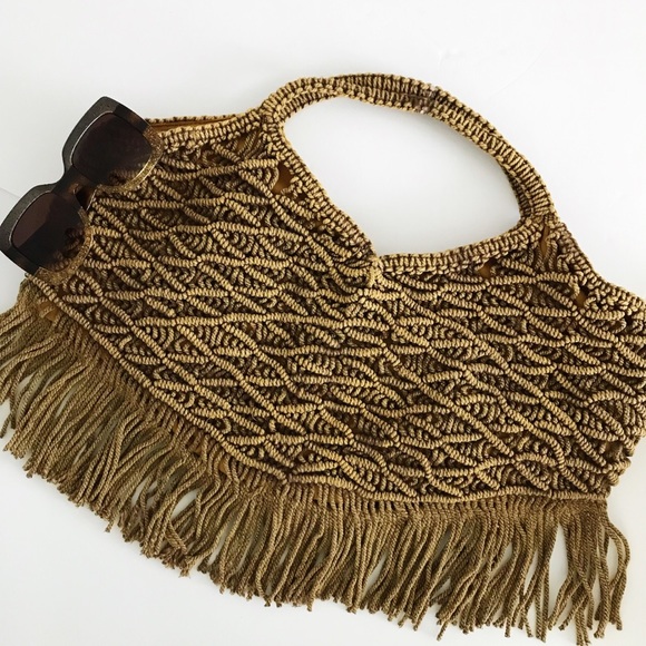 CROCHET TOP HANDLE BAG WITH FRIDGES DETAILS - Picture 2 of 4